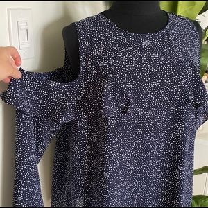 Banana Republic Navy Polka Dot Cold Shoulder Blouse